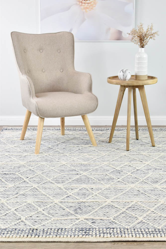 Albona Blue White Wool Rug