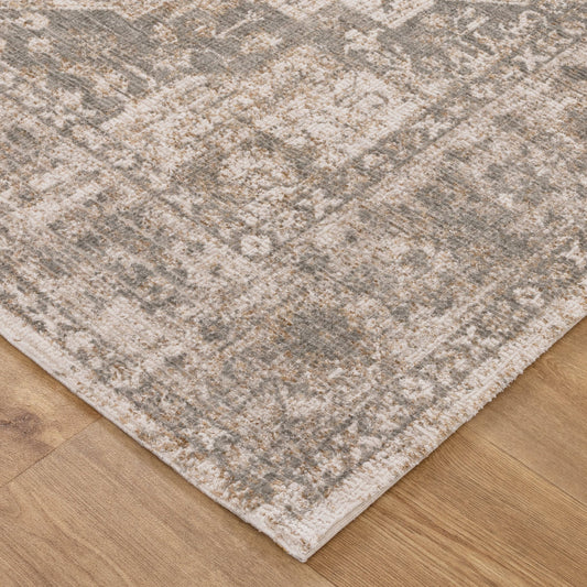 Solenne Cream & Olive Distressed Medallion Vintage Rug - S600