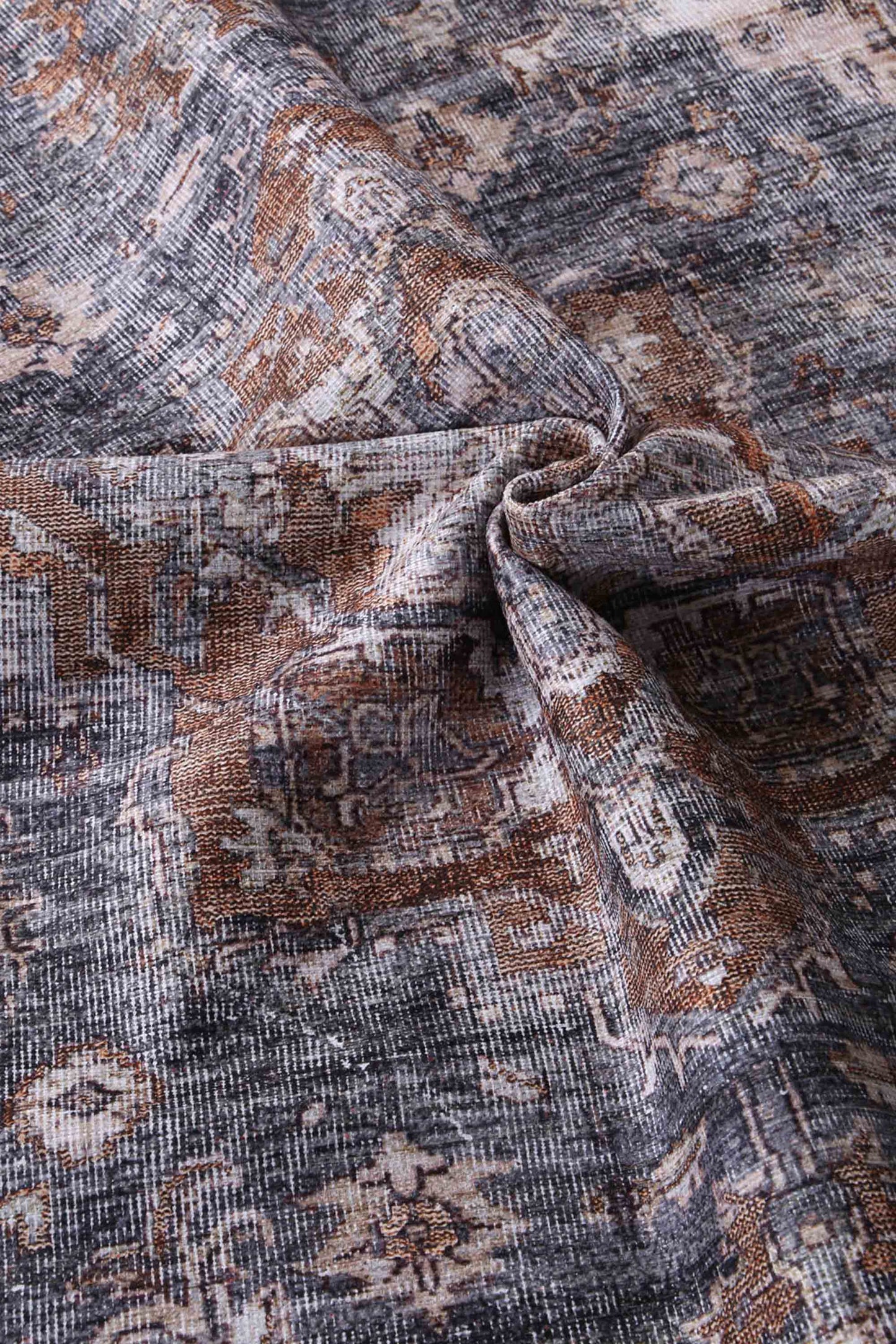 Distressed Vintage Cezanne Rabbit Gray Inca Gold Area Rug - VITAL 2244-04 (with fringe)