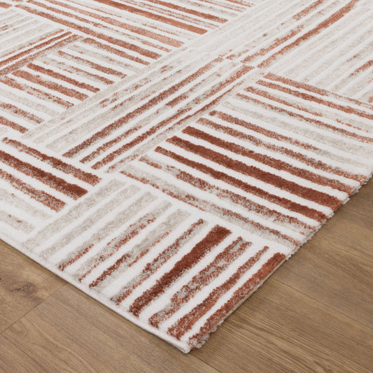Wellington Geometric Lines Rust Rug - W004
