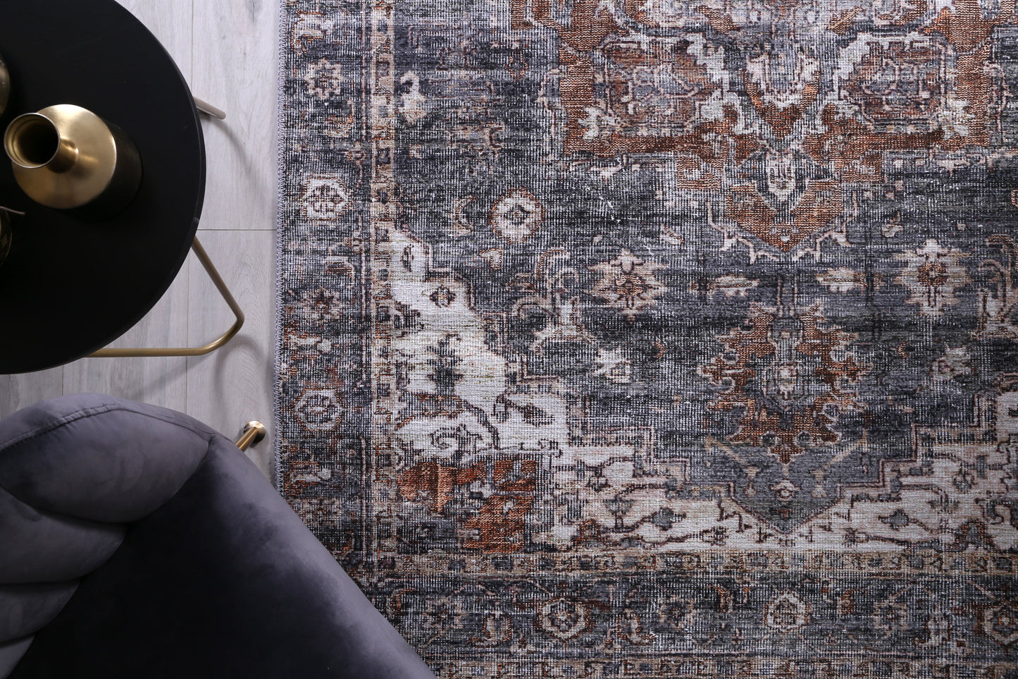 Distressed Vintage Cezanne Rabbit Gray Inca Gold Area Rug - VITAL 2244-04