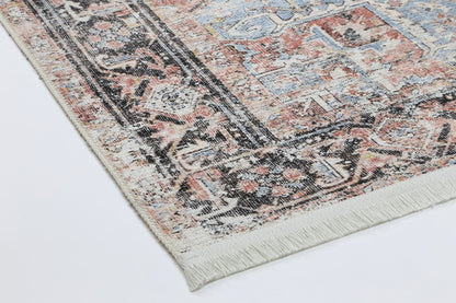 Annabel Distressed Vintage Terracotta & Sky Blue Rug - VITAL 2664-07 (with fringe)