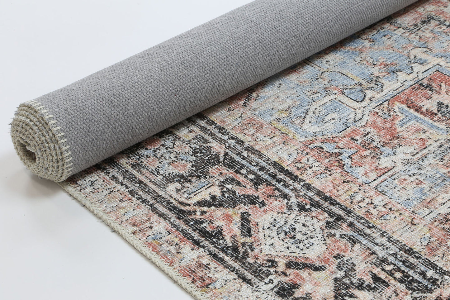 Annabel Distressed Vintage Terracotta & Sky Blue Rug - VITAL 2664-07 (with fringe)