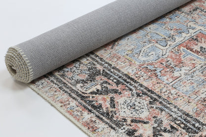 Annabel Distressed Vintage Terracotta & Sky Blue Rug - VITAL 2664-07 (with fringe)