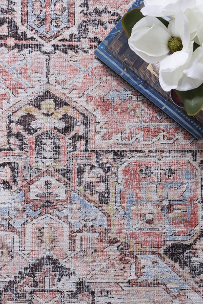 Annabel Distressed Vintage Terracotta & Sky Blue Rug - VITAL 2664-07 (with fringe)