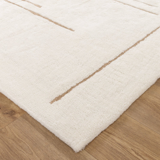 Highlands Abstract Beige Lines Washable Wool Rug