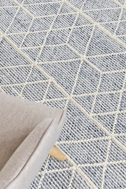 Albona Blue White Wool Rug