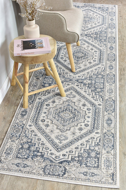 Medina Cream Blue Runner Rug A161A