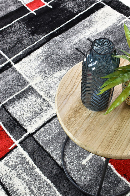 Dahlia 297 Dark Grey Red Rug