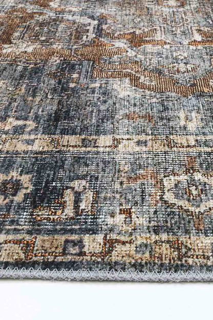 Distressed Vintage Cezanne Rabbit Gray Inca Gold Area Rug - VITAL 2244-04 (with fringe)