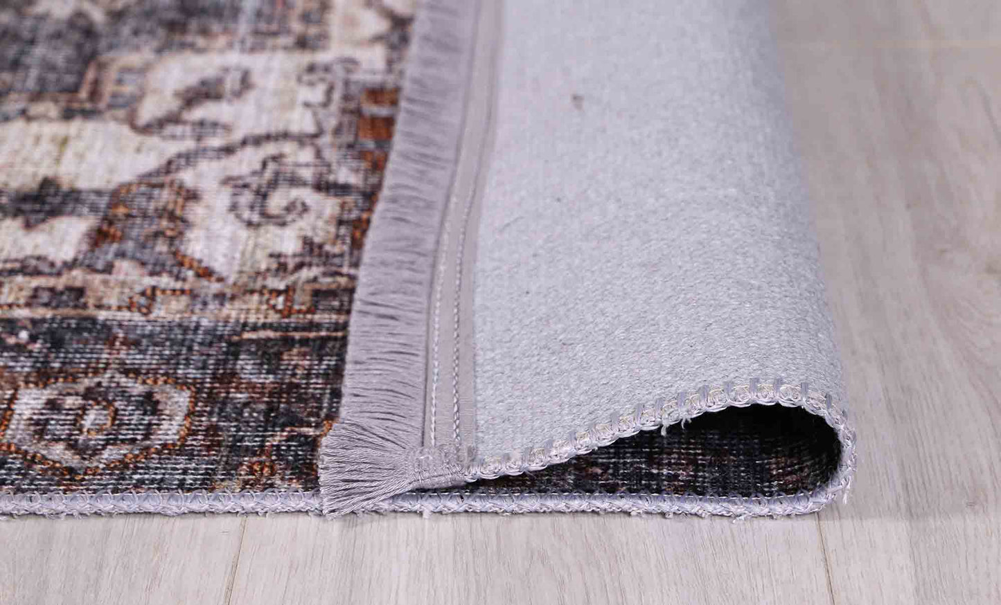 Distressed Vintage Cezanne Rabbit Gray Inca Gold Area Rug - VITAL 2244-04 (with fringe)