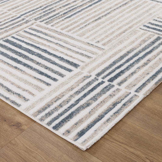 Wellington Geometric Lines Blue Rug - W002