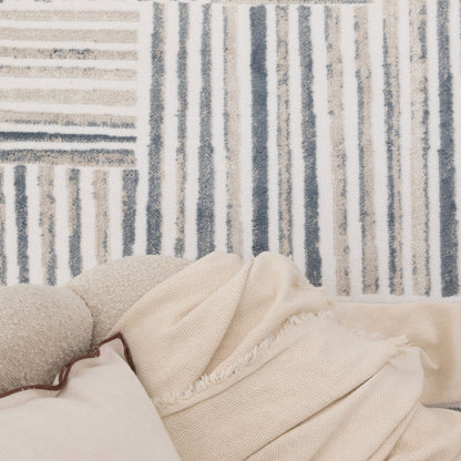 Wellington Geometric Lines Blue Rug - W002