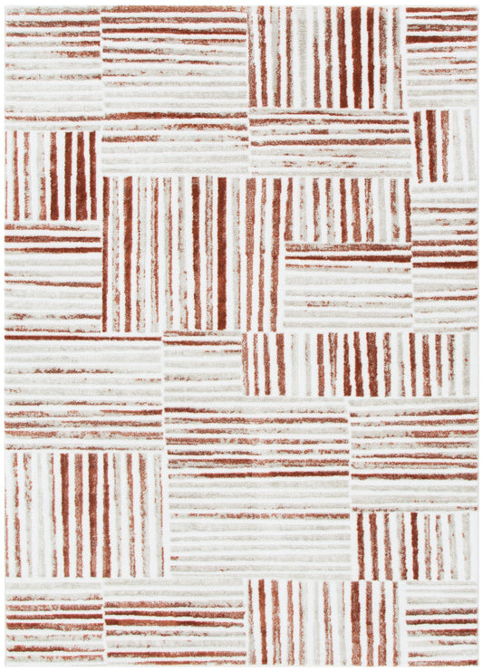 Wellington Geometric Lines Rust Rug - W004