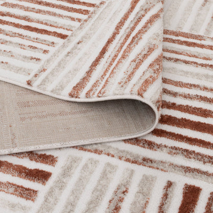 Wellington Geometric Lines Rust Rug - W004