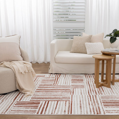 Wellington Geometric Lines Rust Rug - W004