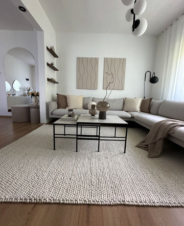 Pebbles White Hand Woven Wool Floor Rug